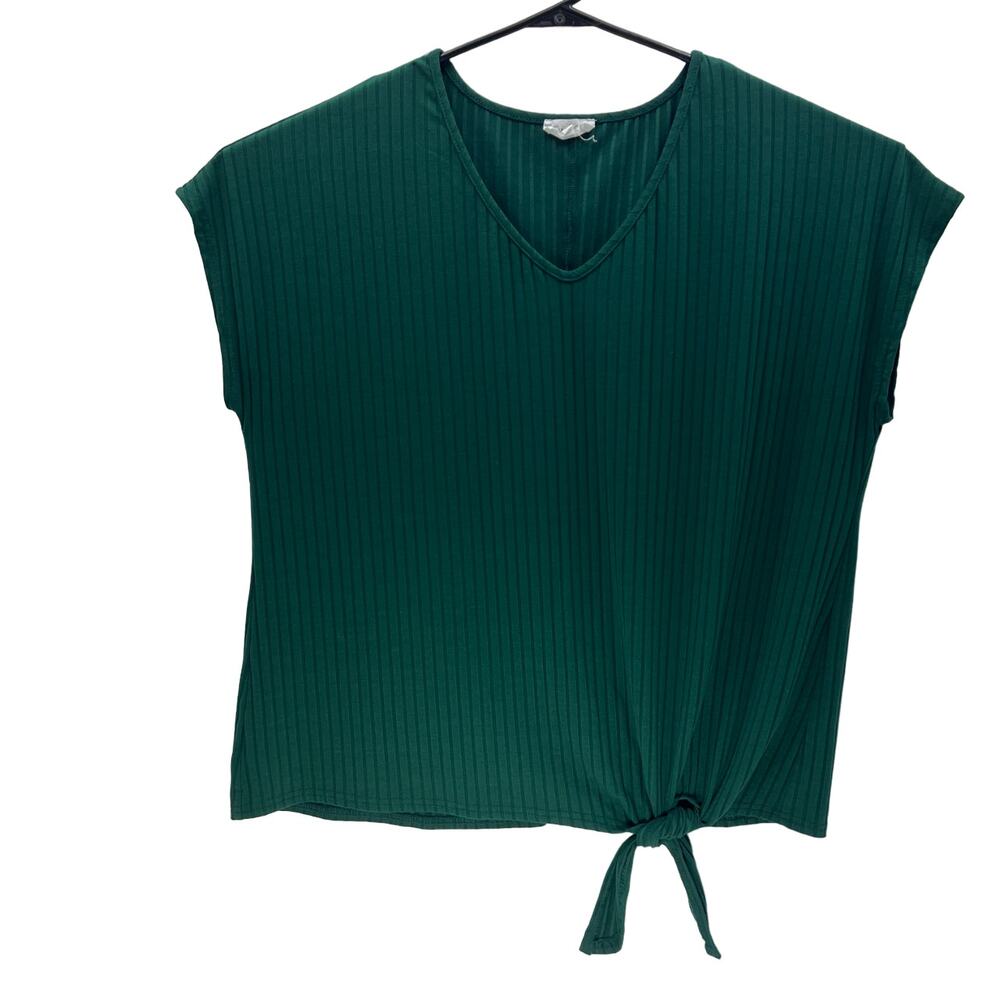 Siren Lily Polyester Spandex Green Solid Strip Sleeveless Top Women 2X Shirt